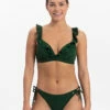 BEACHLIFE Green Embroidery Ruffle Bikinitop
