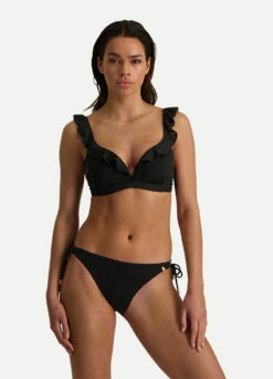 BEACHLIFE Black Embroidery Ruffle Bikinitop
