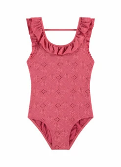 BEACHLIFE Pink Embroidery Meisjes Ruffle Badpak